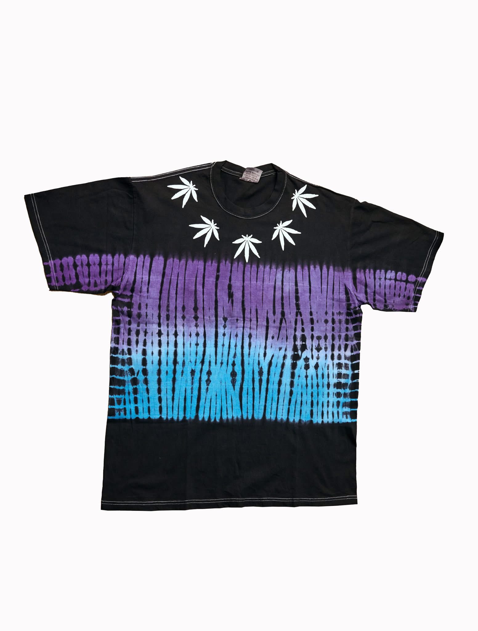 Level Up Your Drip with this Hand-Dyed Cannabis Collar T-Shirt – Purple to Blue Vertical Ombré & Black Top