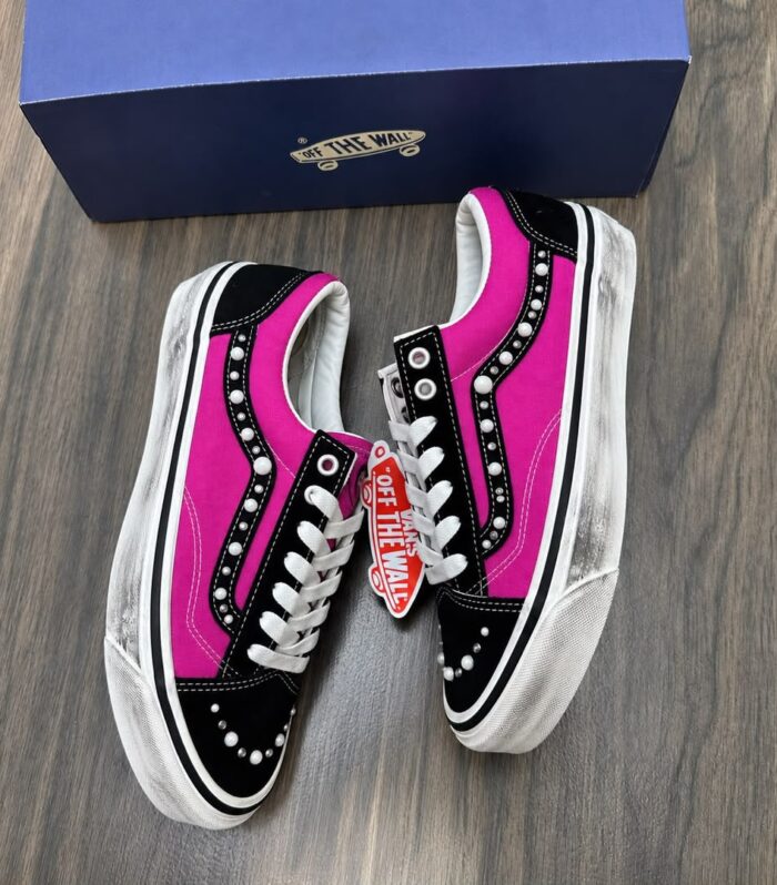 Rebel Glam: Pearl-Embellished Distressed Vans Old Skool