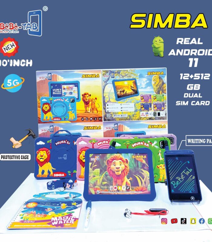 BèBè-TAB SIMBA 10-Inch Kids Android Tablet (12GB RAM, 512GB Storage, 5G Dual SIM)