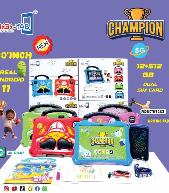 BeBe-TAB Champion 10-Inch Kids Android Tablet (5G Dual SIM, 512GB Storage, Rugged Case)