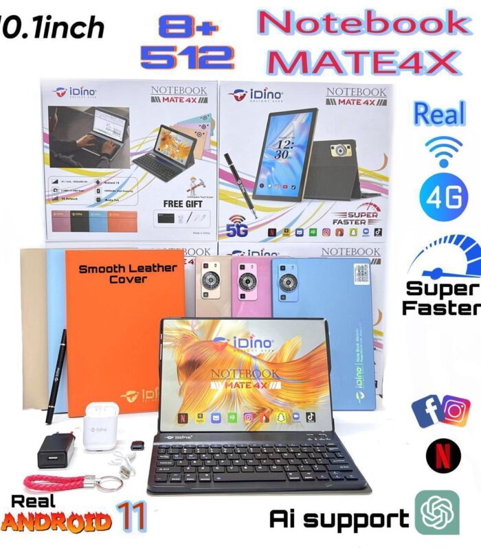 iDino Notebook Mate 4X 10.1" Android 11 Tablet PC – 8GB RAM + 512GB ROM with Wireless Keyboard & Stylus