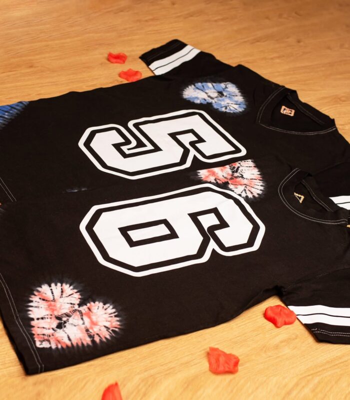 Own the Game in Style with This Bold 56 Tie-Dye Jersey V-Neck