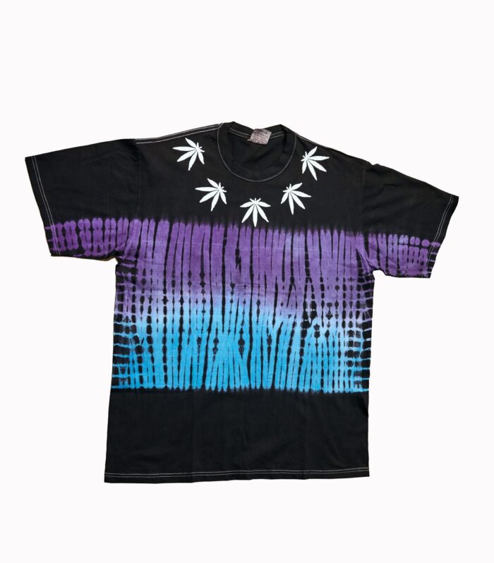 Level Up Your Drip with this Hand-Dyed Cannabis Collar T-Shirt – Purple to Blue Vertical Ombré & Black Top