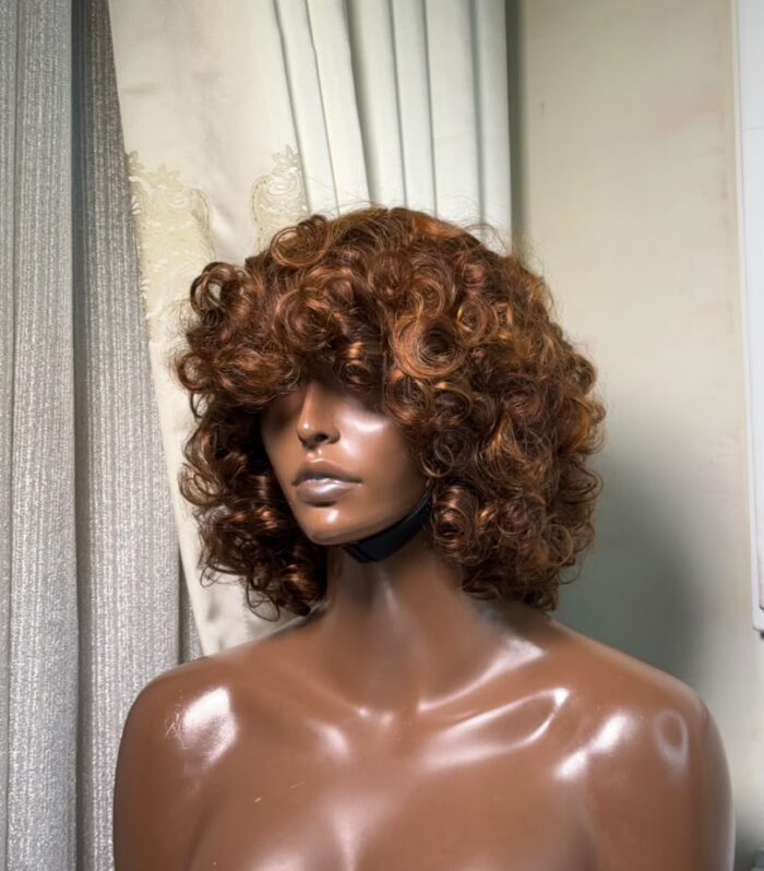 Turn heads instantly with this breathtaking Auburn Honey Curly Shag Cut—the ultimate blend of bounce
