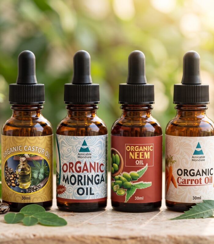 Premium 100% Pure Organic Cold-Pressed Oils Set (30ml) | Castor, Moringa, Neem & Carrot Seed Oil Duo