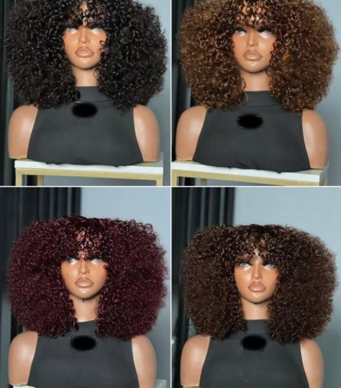 Voluminous Curly Wig with Fringe – Short Curly Afro Wig