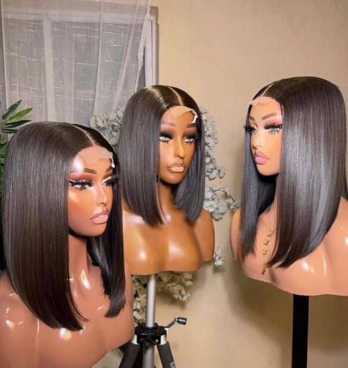 Short Straight Human Hair Bob Wig with HD Lace Closure