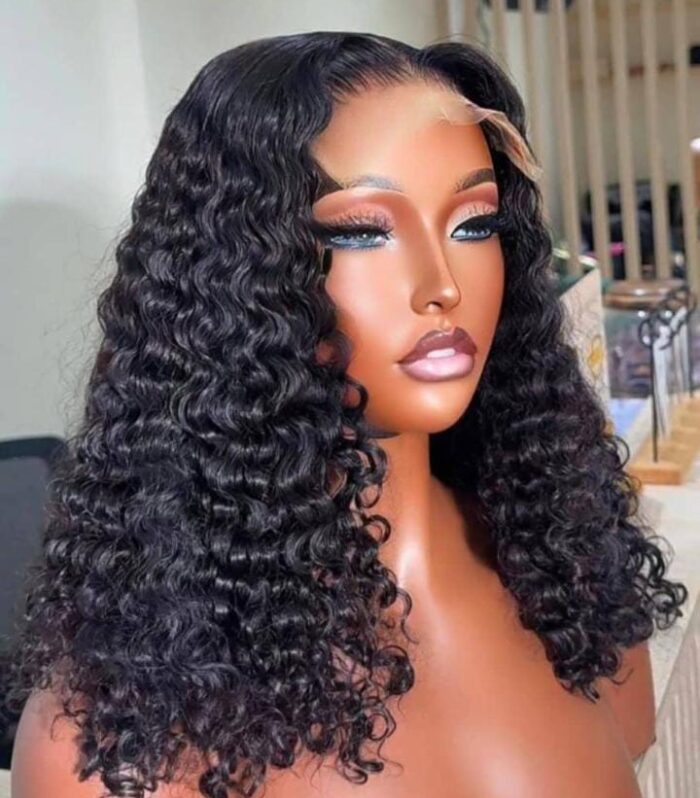 Deep Wave Human Hair Frontal Lace Wig – Natural Black
