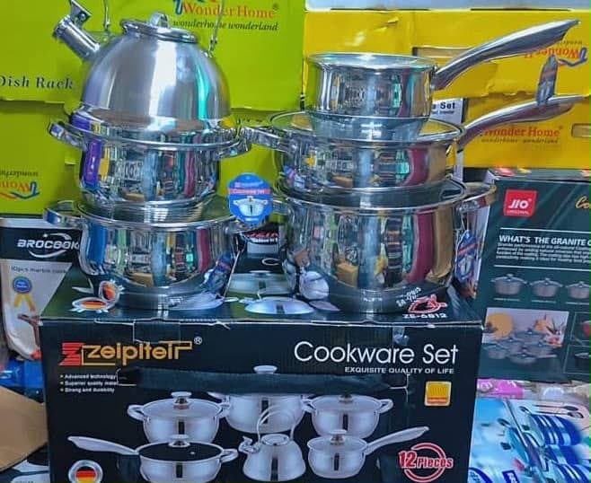 Premium 12-Piece Stainless Steel Cookware Set with Whistling Tea Kettle