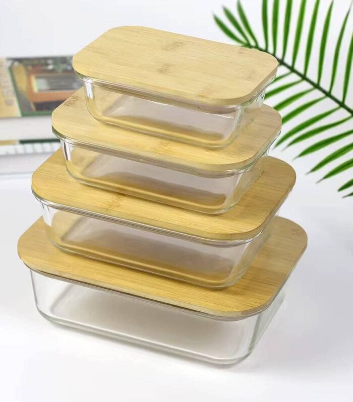 Eco-Friendly Glass Food Storage Containers with Natural Bamboo Lids – 4-Piece Nesting Set