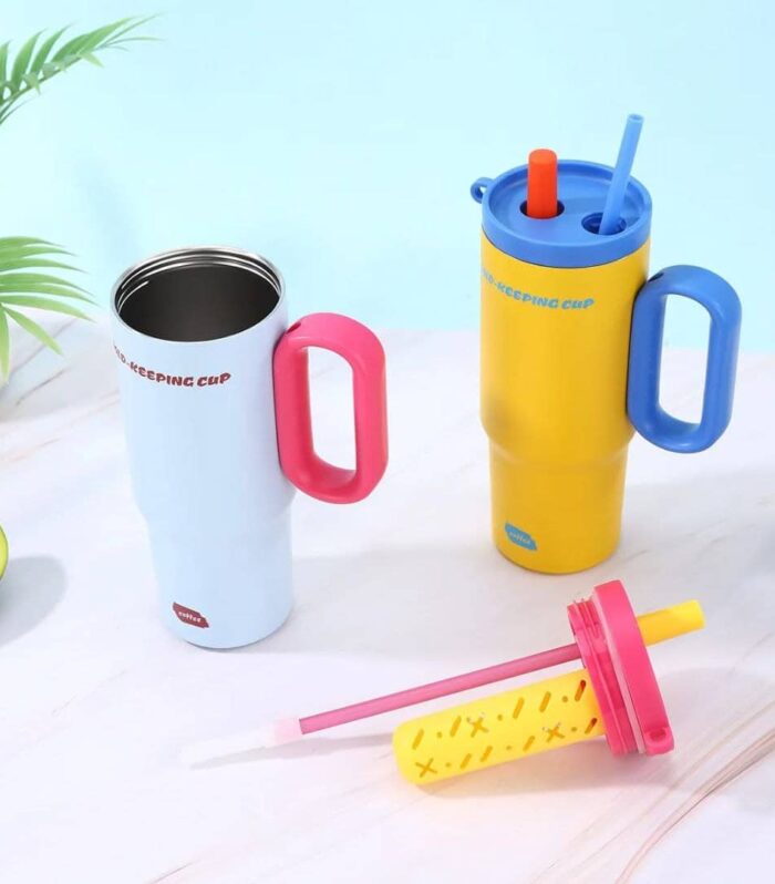 Stay Chilled All Day: Insulated Stainless Steel Tumbler with Straw & Handle