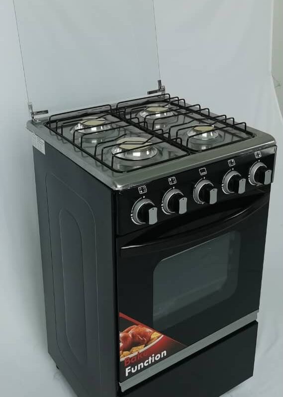 4-Burner Freestanding Gas Cooker & Oven with Glass Top Lid & Bake Function