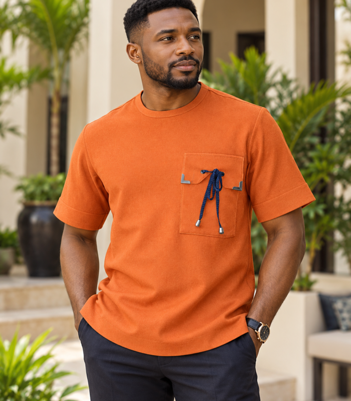 Elevate Your Everyday Style: Men's Terracotta Short-Sleeve T-Shirt with Accent Pocket