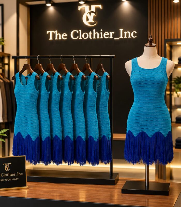 Vibrant Azure & Royal Blue Crochet Knit Fringe Mini Dress | Sleeveless Party & Vacation Outfit