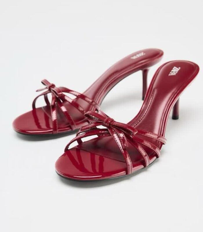 Women’s Burgundy Patent Patent Bow Strappy Kitten Heel Mules | Elegant Slip-On Sandal Heels