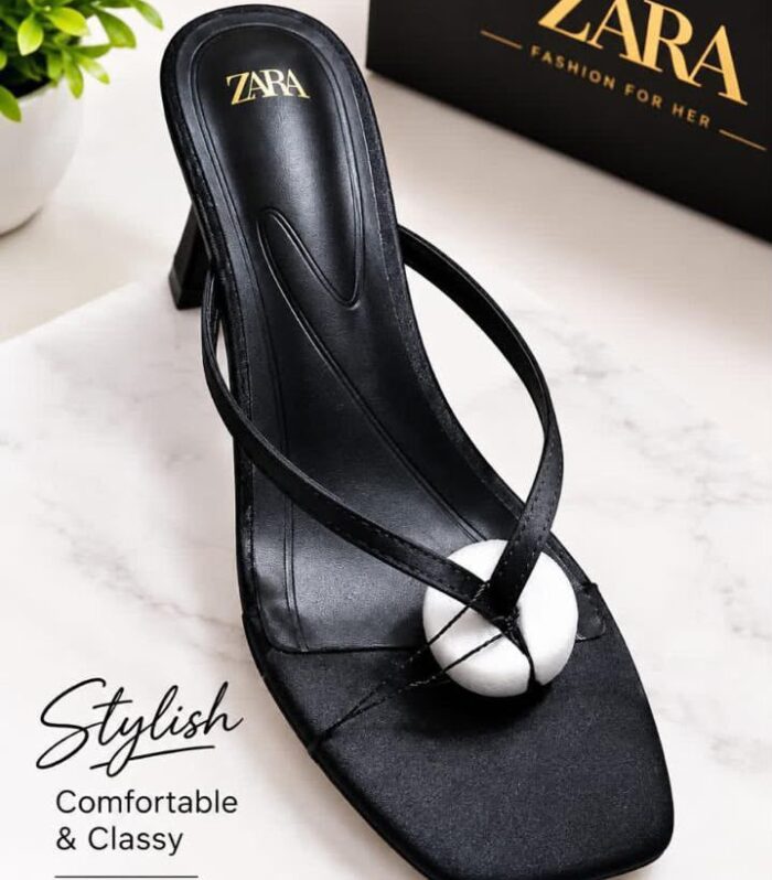 Elevate Your Style with ZARA Women’s Black Square-Toe Thong Heel Sandals