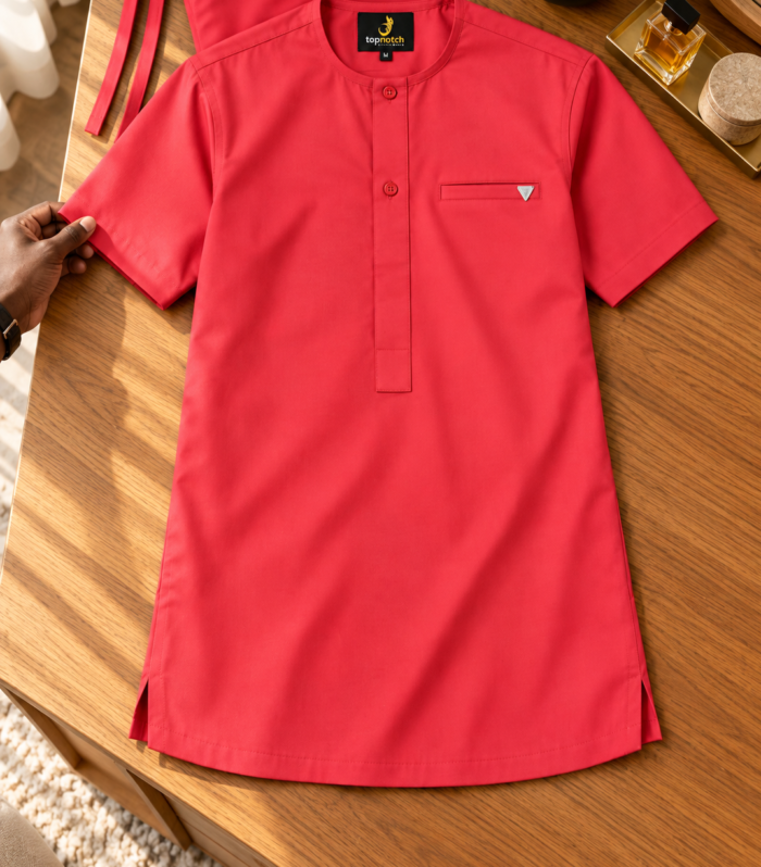 Vibrant Coral Pink Short-Sleeve Men's Senator Suite | Premium African Native Wear