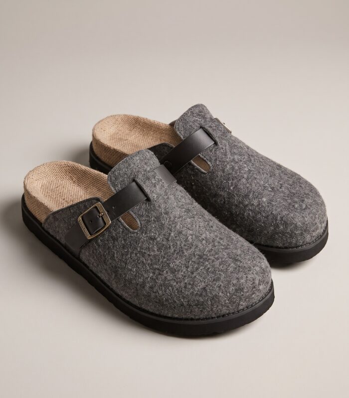 Unisex Felt Mule Clogs – Casual Buckled Slip-On Shoes with Textured Footbed