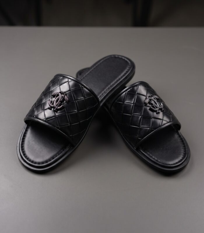 Executive Black Quilted Leather Slides | Premium Designer Slip-On Sandals for Men