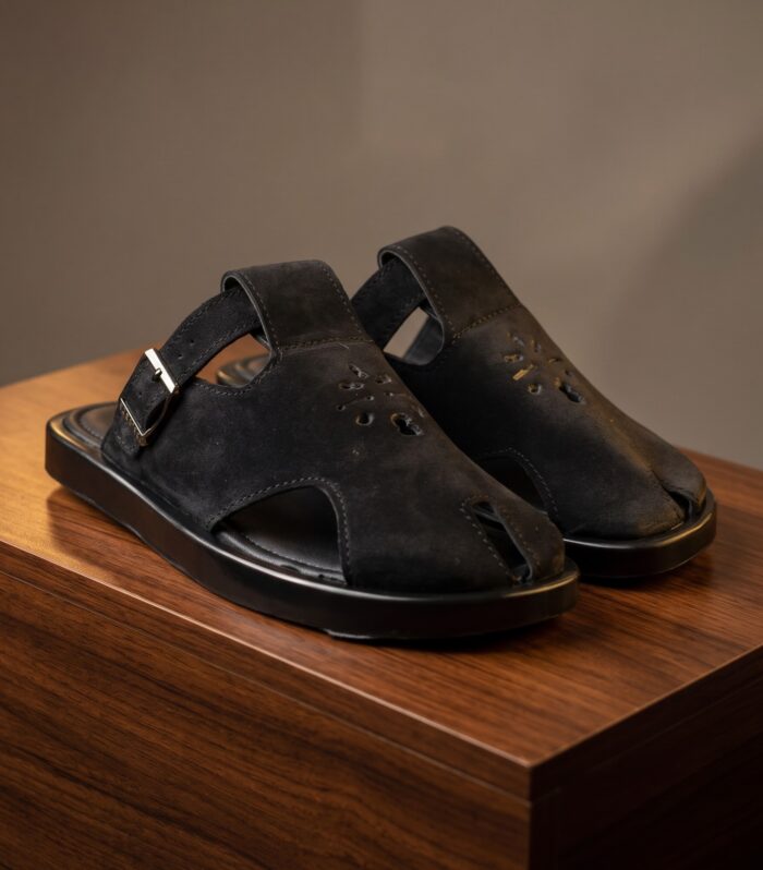 Premium Men’s Black Suede Peshawari Chappal – Classic Handmade Leather Sandals