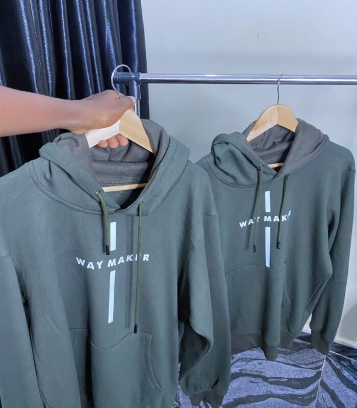 Premium Olive Green "WAY MAKER" Cross Print Graphic Pullover Hoodie