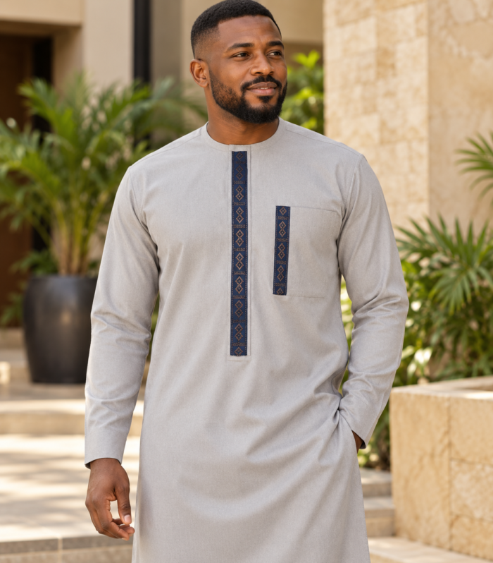 Men’s Modern Minimalist Beige Kaftan | Long-Sleeve African Senator Suit Top