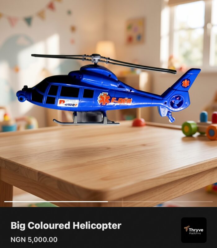 Vibrant Blue Rescue Helicopter Toy with Rotating Blades & Medical Insignia