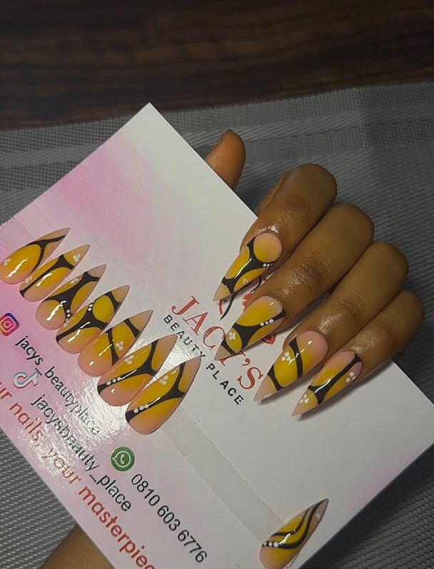 Handcrafted Yellow Butterfly Stiletto Press-On Nail Set