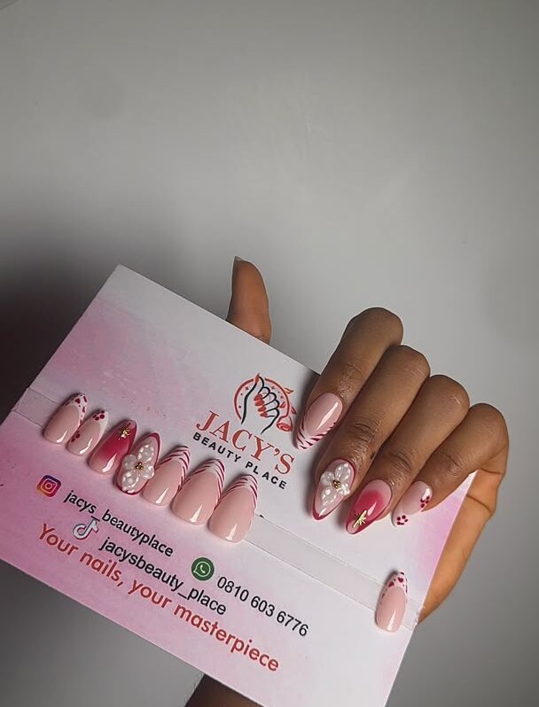 Elegant Floral & Crimson Aura Almond Press-On Nail Set