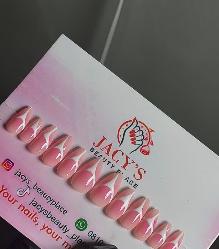 Glossy Pink Abstract French Tip Press-On Nails