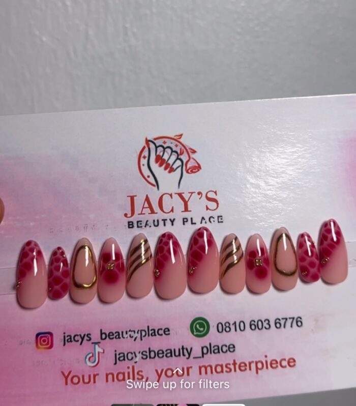Handmade Pink Animal Print & Gold Chrome Almond Press-On Nails