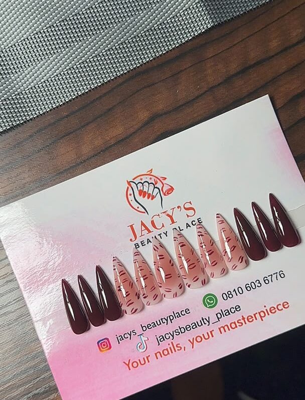 High-Gloss Burgundy and Nude Lip Print Stiletto Press-On Nails