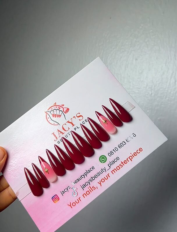 Glossy Deep Red & Ombré Stiletto Press-On Nails