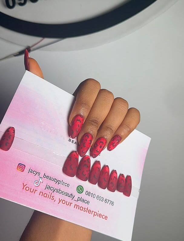 Matte Crimson Lace Almond Press-On Nails