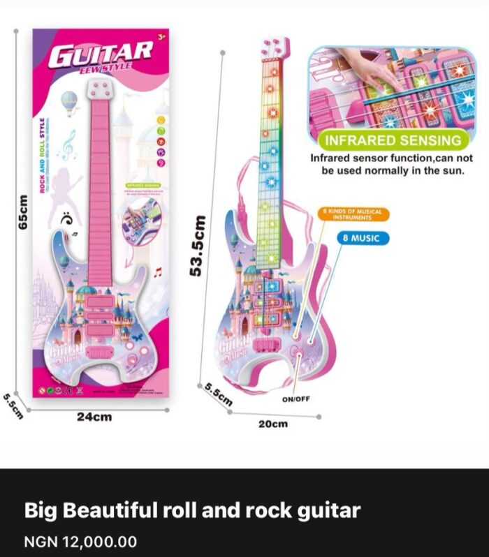 Kids Interactive Infrared Electronic Toy Guitar – Rock & Roll Musical Play Toy (Pink)