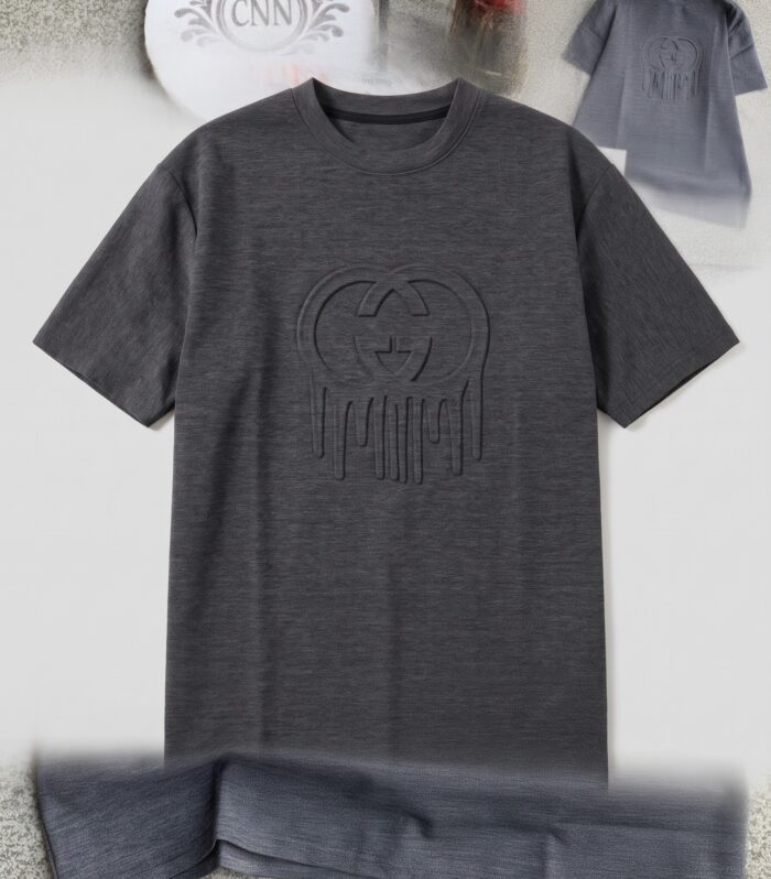 Men's Oversized Embossed Dripping Monogram Short-Sleeve T-Shirt – Charcoal Grey