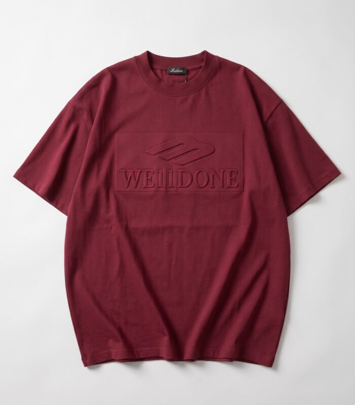 WE11DONE Oversized Embossed Logo T-Shirt – Burgundy / Maroon