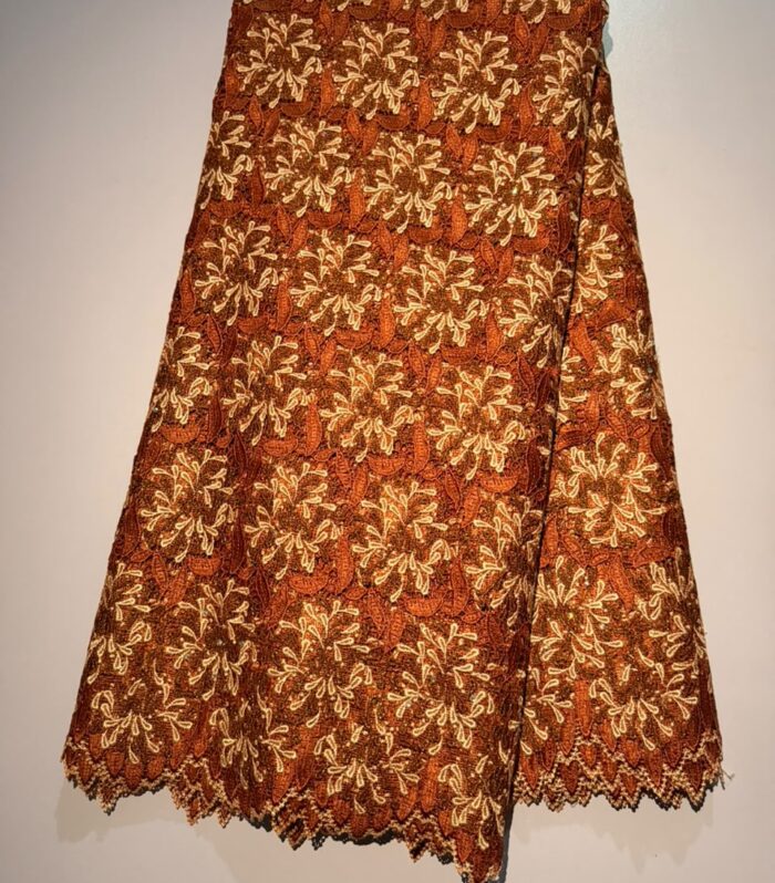 Burnt Orange Sequined Net African Lace Fabric (5 Yards)