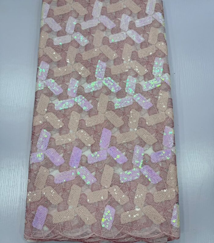 Dusty Rose Sequined Net Mesh Lace Fabric for Luxury Occasion Wear