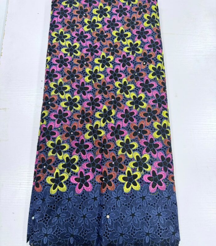 Multicolor Floral Cutout Swiss Voile Dry Lace Fabric with Stone Embellishments