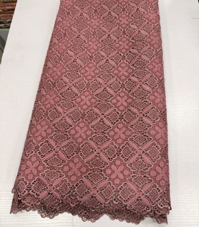 Premium Dust Rose African Swiss Voile Dry Lace Fabric (5 Yards)