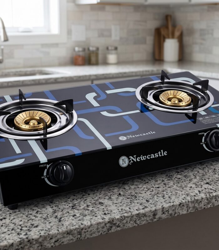 Upgrade Your Kitchen: Newcastle Double Burner Tempered Glass Gas Cooktop with Auto-Ignition