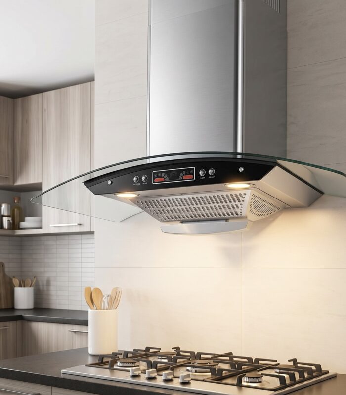 Newcastle NRC-E010 Curved Glass Kitchen Range Hood – Powerful Extraction & Modern Design