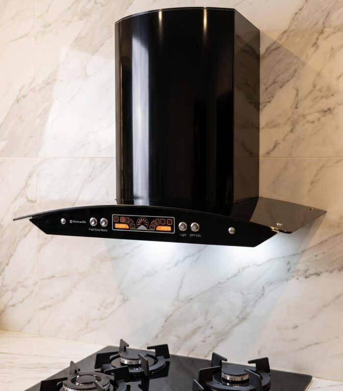 Upgrade Your Cooking Space: Sleek Newcastle Curved Glass Range Hood & Gas Cooktop Set