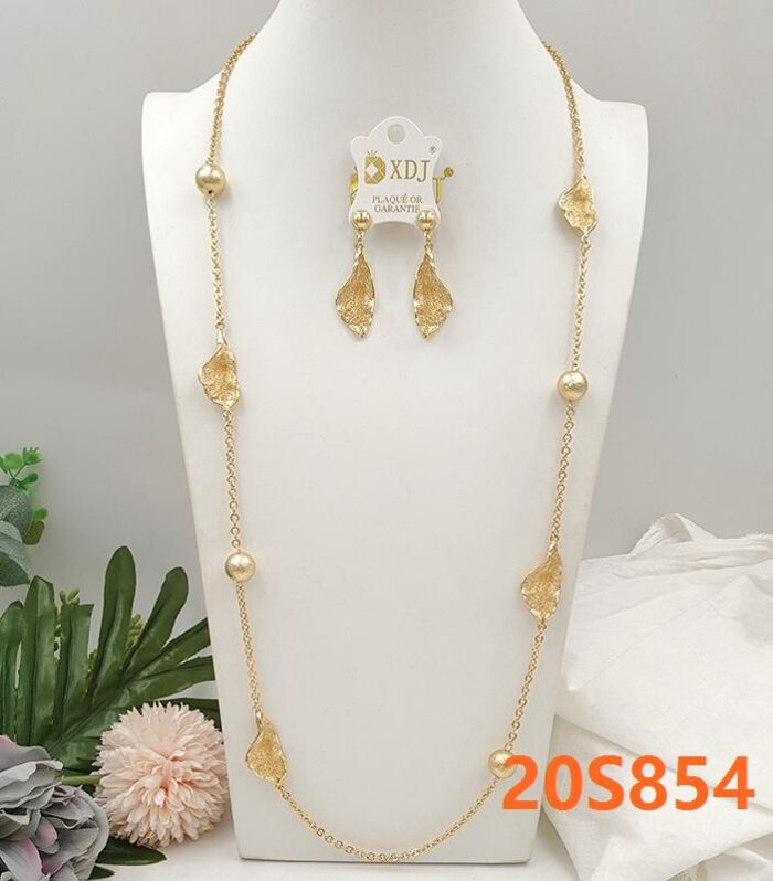 Elegant Gold-Plated Long Station Necklace and Dangle Earrings Jewelry Set