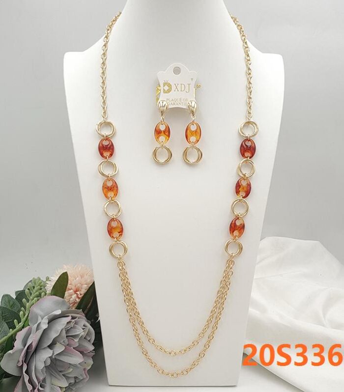 Gold Plated Multi-Layer Long Necklace and Dangle Earrings Set for Women