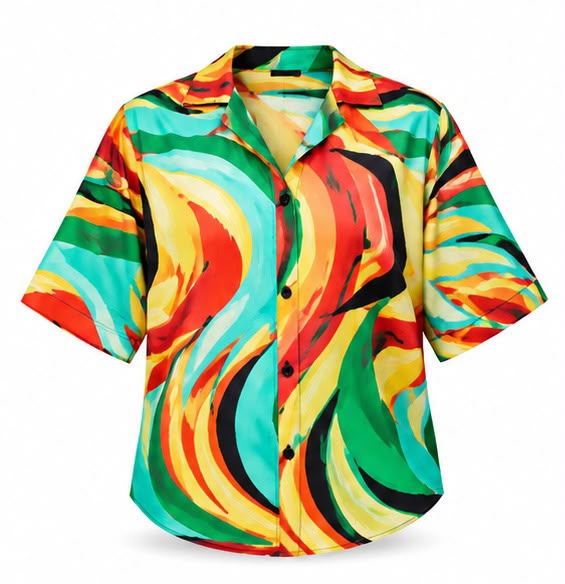 Women's Vibrant Abstract Swirl Print Short-Sleeve Button-Up Shirt