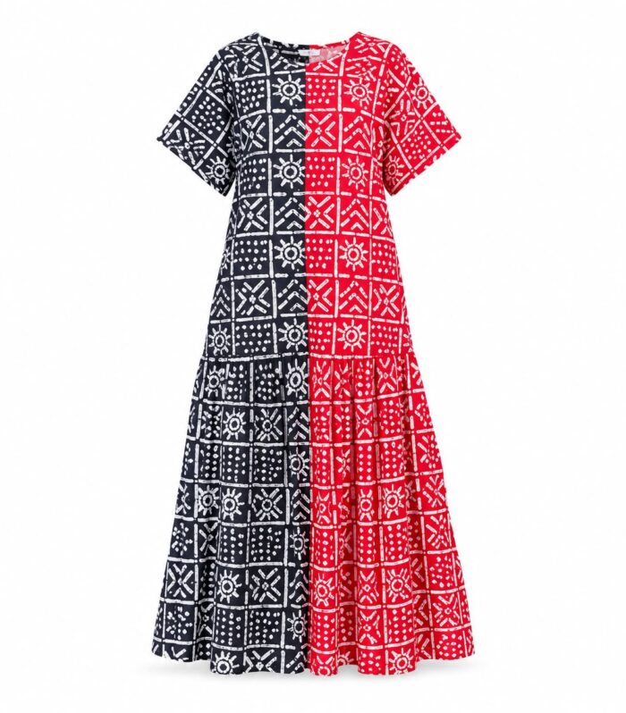 Women's Two-Tone Batik Geometric Print Maxidress | Short Sleeve Casual Maxi