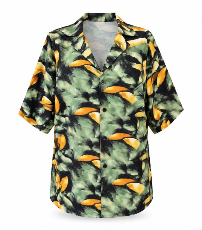 Men's Tropical Leaf Print Short Sleeve Cuban Collar Shirt