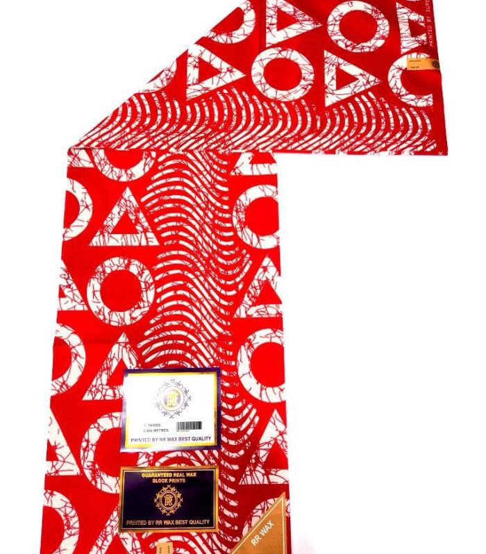 Bold Red & White Geometric African Wax Print Fabric (6 Yards) | Premium Real Wax Cotton